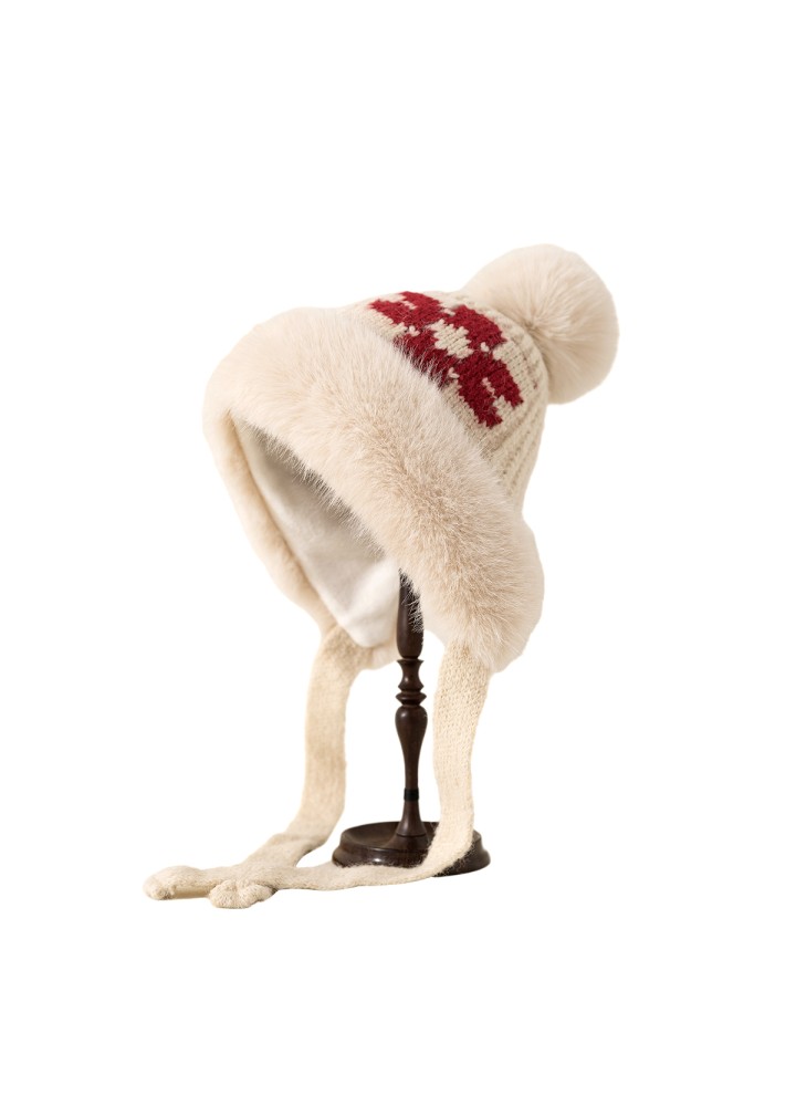 Floral Knit Earflap Hat Floral Knit Earflap Hat