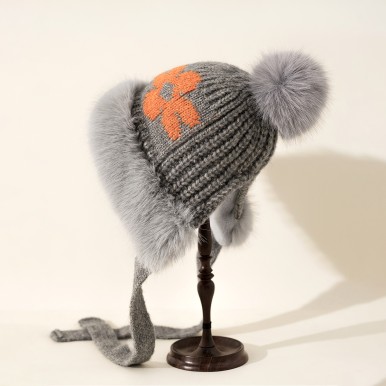 Floral Knit Earflap Hat