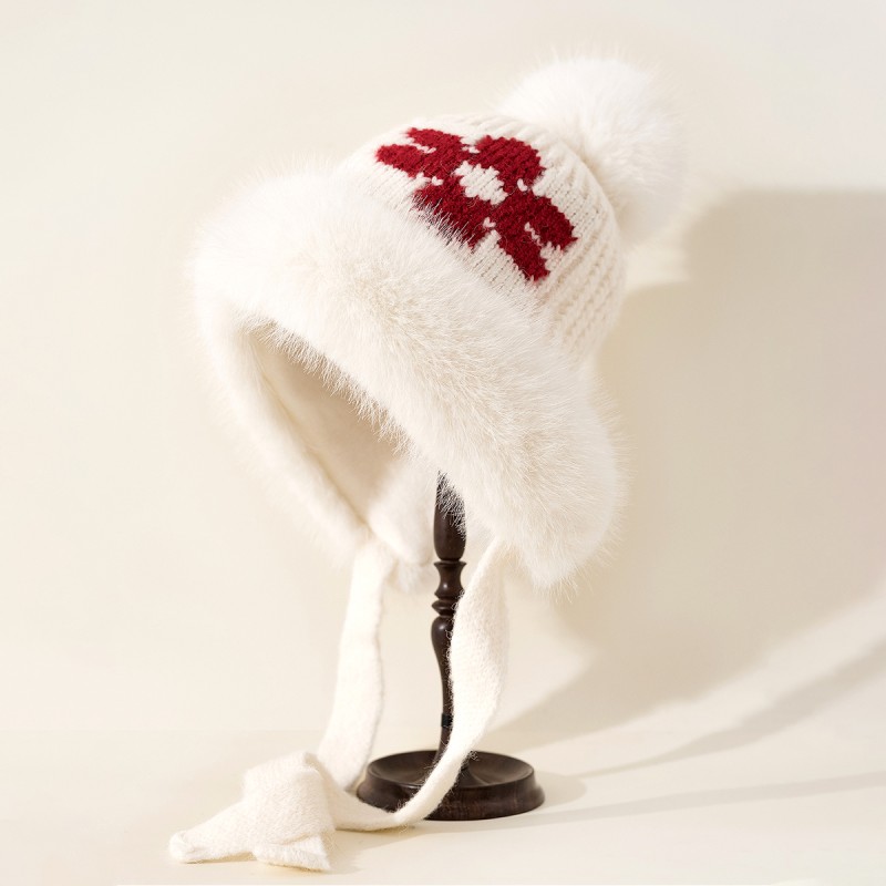 Floral Knit Earflap Hat Floral Knit Earflap Hat