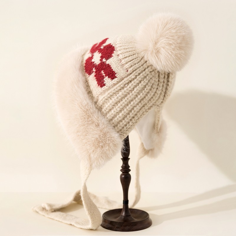 Floral Knit Earflap Hat Floral Knit Earflap Hat