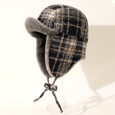 Fleece lined Checkered Earflap Hat