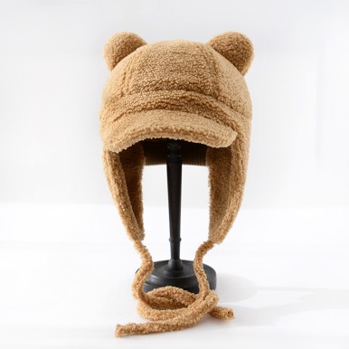 Thickened 3D Bear Ear Earflap Hat