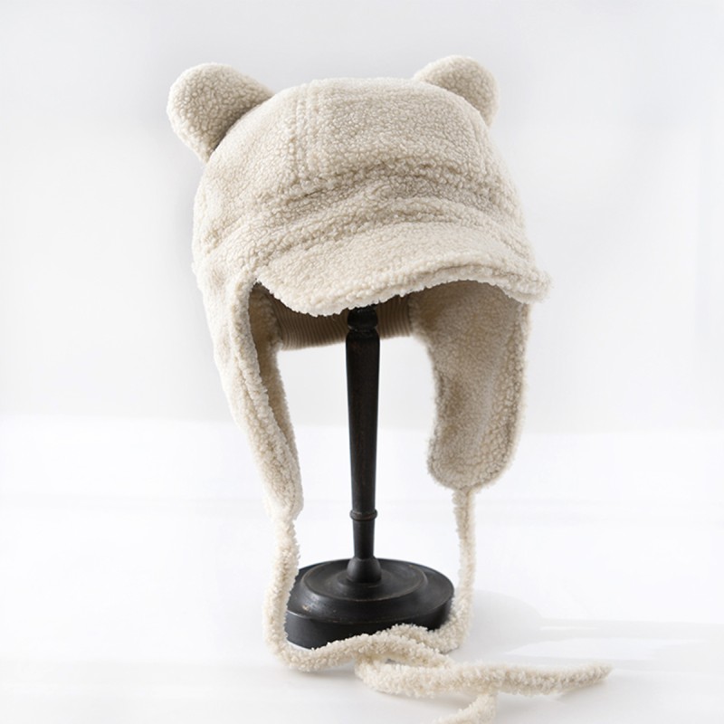 Thickened 3D Bear Ear Earflap Hat