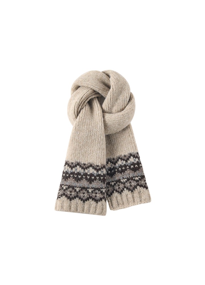 Fair Isle Style Knitted Wool Scarf