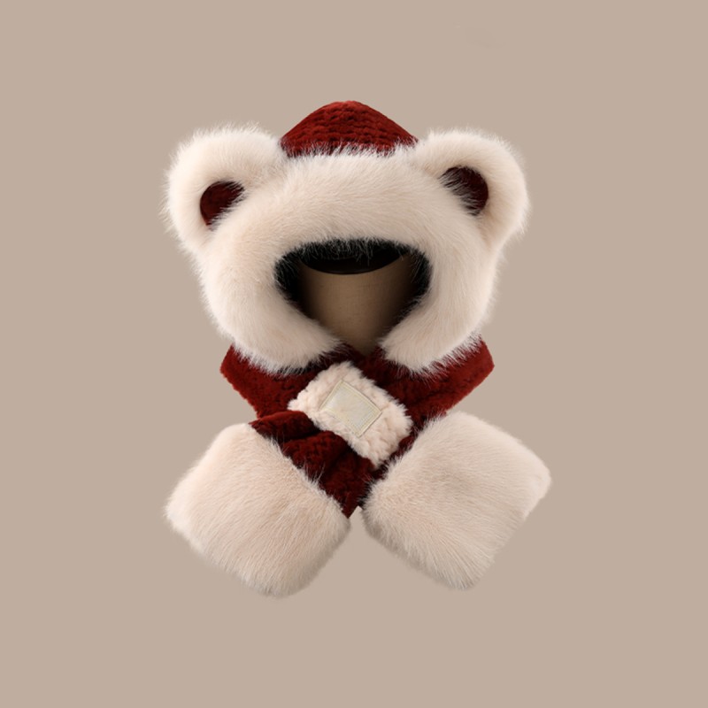 Color Blocked Plush Hat and Scarf Combo