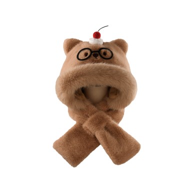 Plush Hooded Scarf with Bear Design