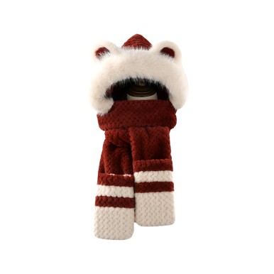 Plush Hooded Scarf and Gloves in One Unit