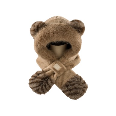 Plush Bear Ear Hat and Scarf Combination
