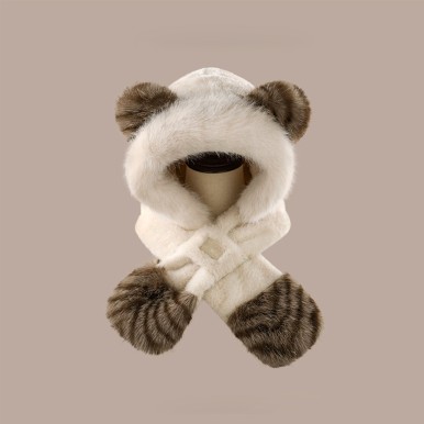 Plush Bear Ear Hat and Scarf Combination