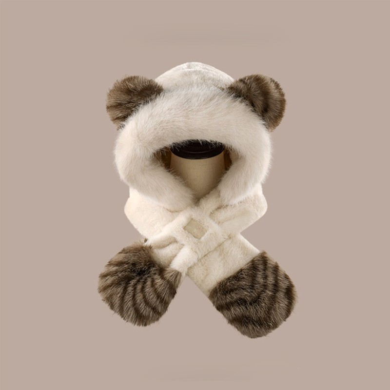 Plush Bear Ear Hat and Scarf Combination