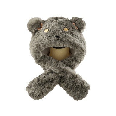 Solid Color Plush Bear Hat and Scarf Set