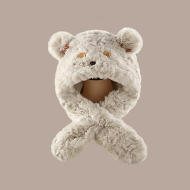 Solid Color Plush Bear Hat and Scarf Set