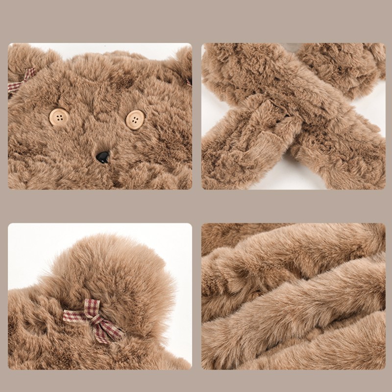 Solid Color Plush Bear Hat and Scarf Set