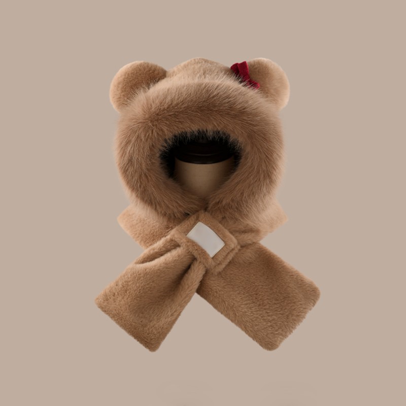 Thickened Bear Ear Hat and Scarf Combo