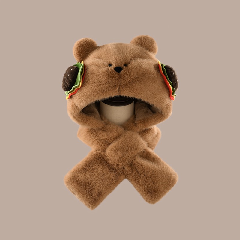 Hamburger Bear Hat and Scarf Set