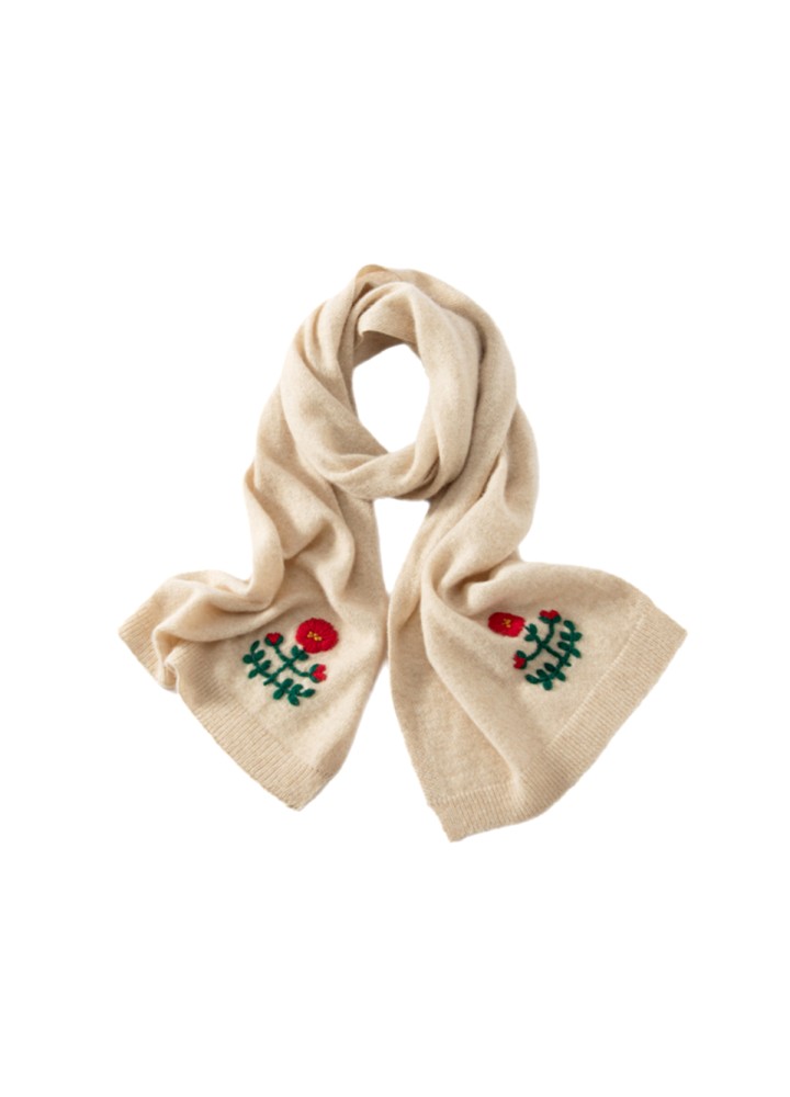 Embroidered Floral Cashmere Scarf