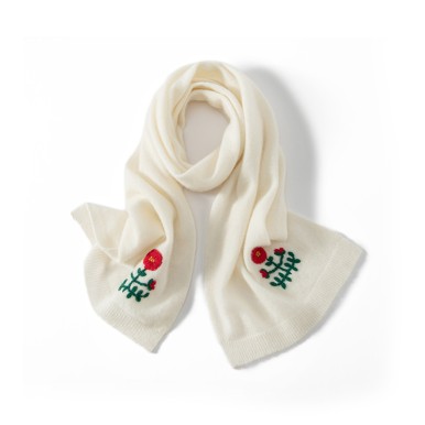 Embroidered Floral Cashmere Scarf