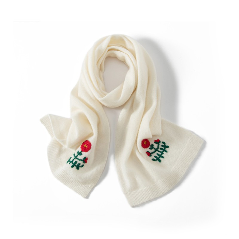 Embroidered Floral Cashmere Scarf