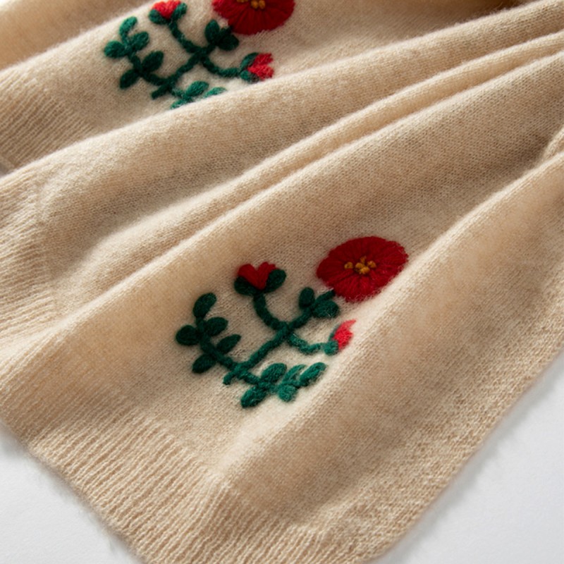 Embroidered Floral Cashmere Scarf