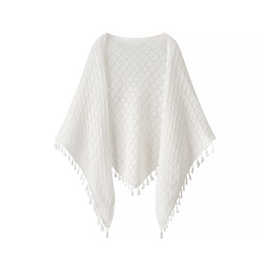 Diamond Pattern Tassel Knit Shawl