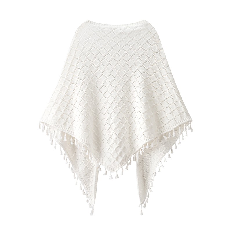 Diamond Pattern Tassel Knit Shawl